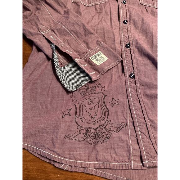 Company 81 Button Up Shirt Mens Large Burgundy Western Long Sleeve Casual - Picture 2 of 5